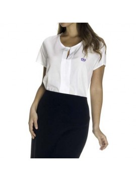 white t-shirt and skirt receptionist uniform